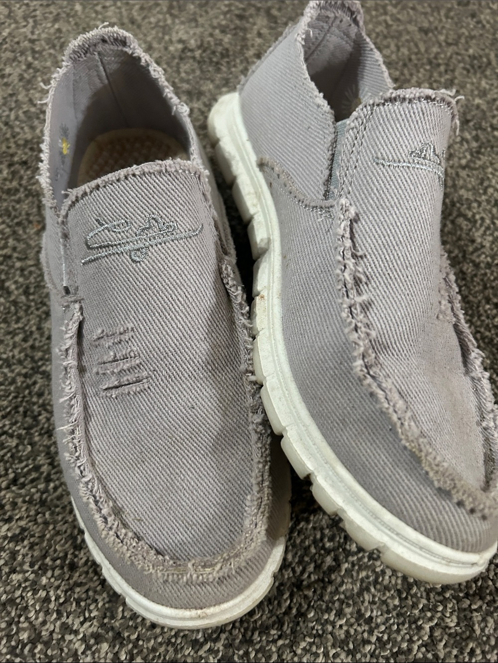 Gray Canvas Slip-On Shoes with White Soles